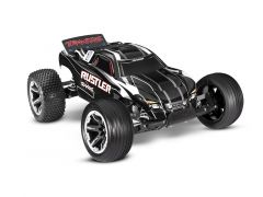 37054-8 Traxxas Rustler 2WD Brushed RTR 1:10 Stadium Truck schwarz mit Akku + 4A USB/C-Lader