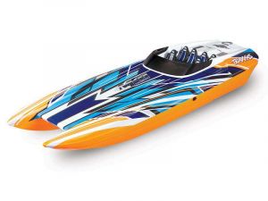 TRX57046-4-ORNGX Traxxas DCB M41 Catamaran BL TQi TSM w/o Batt/charger Orange X Produktansicht Traxxas DCB M41 Widebody Rennboot BL-Catamaran blau/orange RTR Brushless ohne Akku/Lader