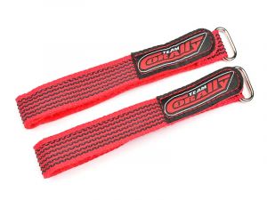 Team Corally Pro Battery Straps - 300x20mm Metal Buckle - Silicone Anti-Slip Strings - Red